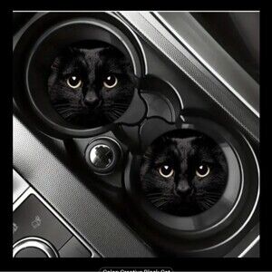 NEW Set of 2 BLACK CAT Rubber Car CUP Coasters Cat Lady